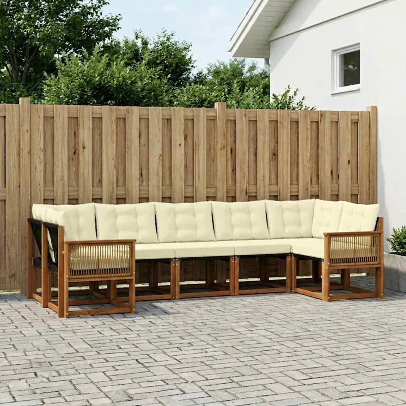 Lauko sofos komplektas 7 pcs Natūralus ir grietinėlė
