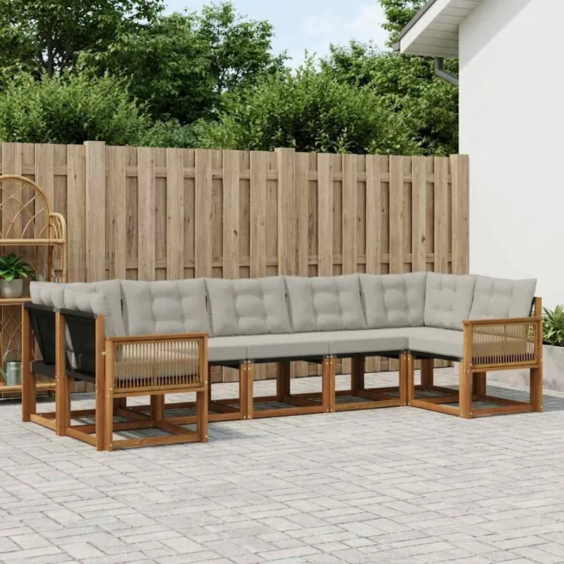 Lauko sofos komplektas 7 pcs Natūrali ir šviesiai pilka
