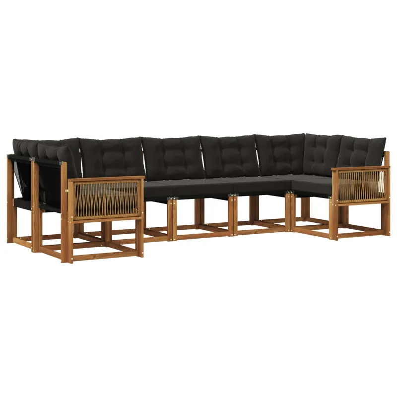 Lauko sofos komplektas 7 pcs Natūrali ir juoda