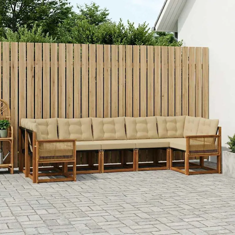 Lauko sofos komplektas 7 pcs Natūralus ir bežinis