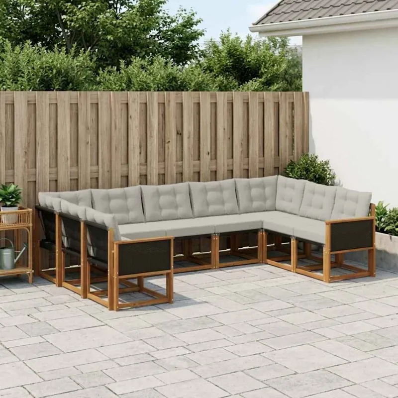 Lauko sofos komplektas 9 pcs Natūrali ir Šviesiai pilka