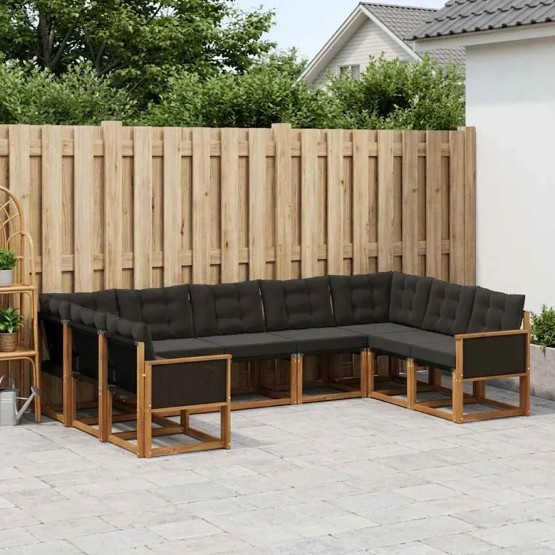 Lauko sofos komplektas su pagalve 9 pcs Natūrali ir juoda