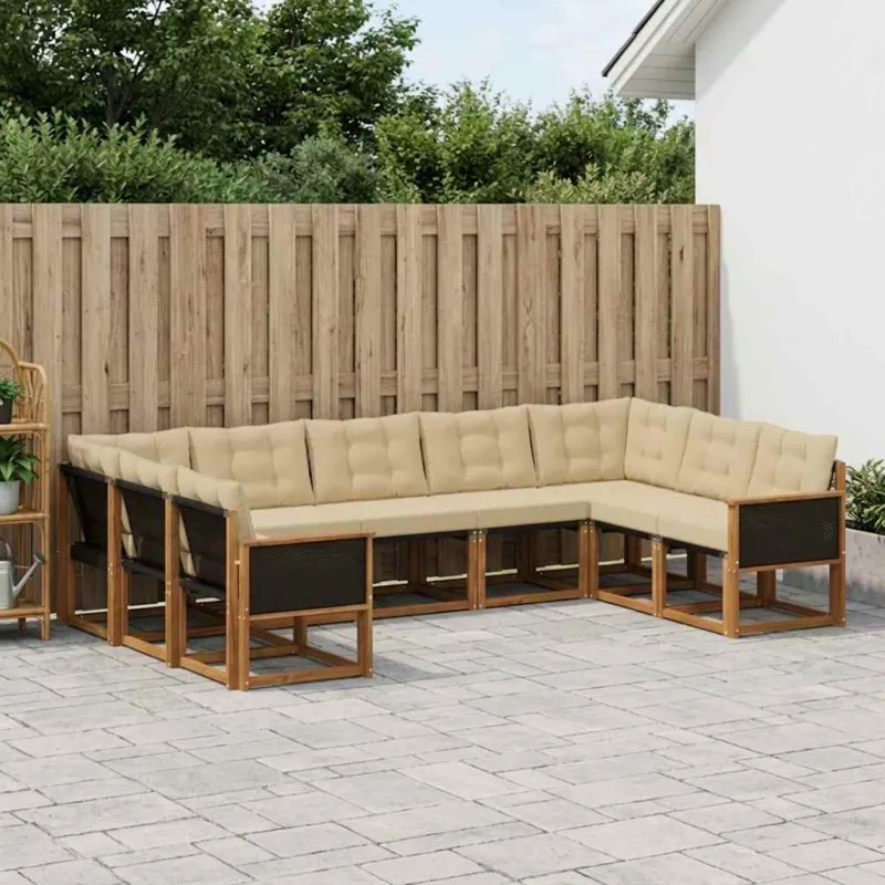 Lauko sofos komplektas su pagalve 9 pcs Natūralus ir bežinis