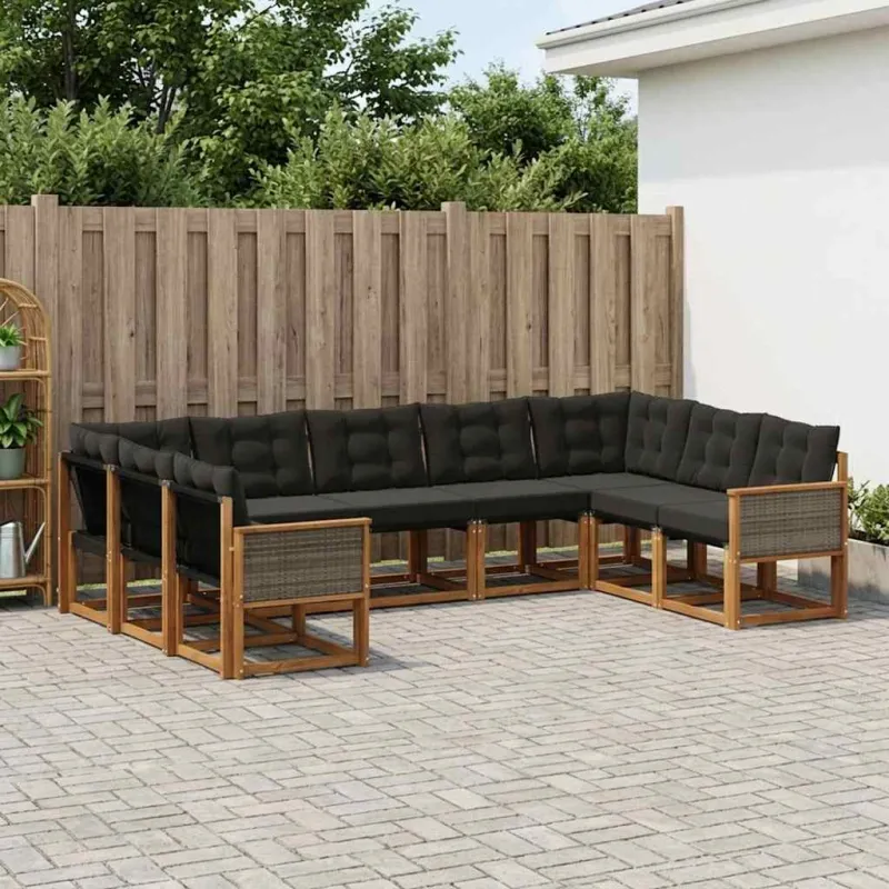 Lauko sofos komplektas su pagalve 9 pcs Natūrali ir juoda
