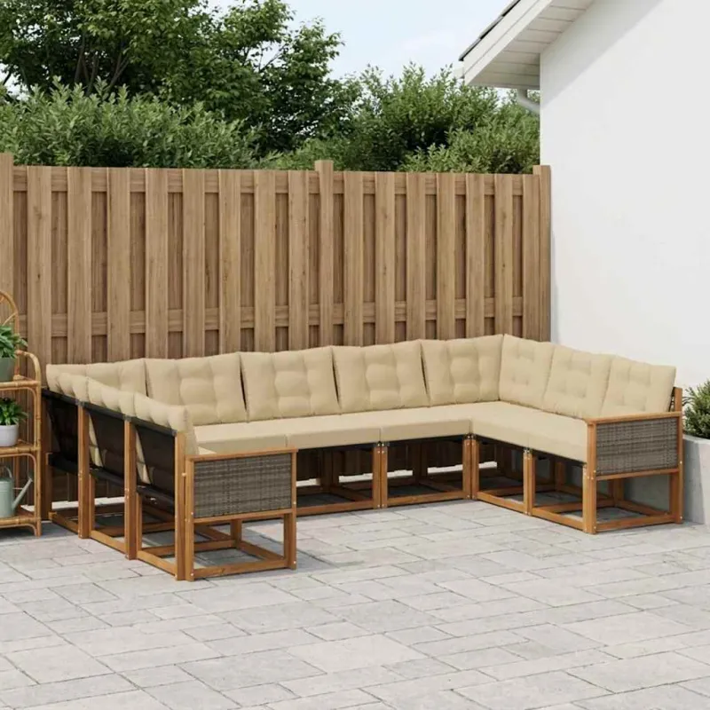 Lauko sofos komplektas su pagalve 9 pcs Natūralus ir bežinis