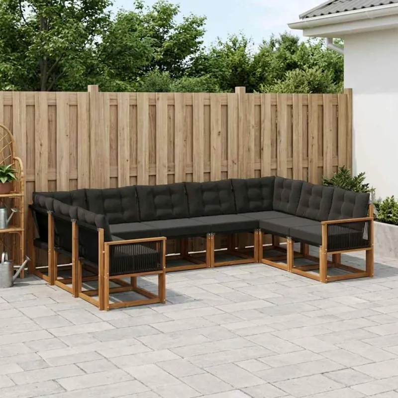 Lauko sofos komplektas su pagalve 9 pcs Natūrali ir juoda