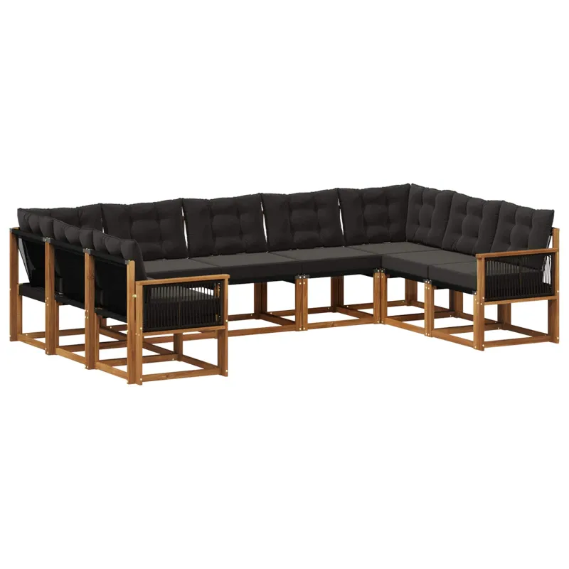 Lauko sofos komplektas su pagalve 9 pcs Natūrali ir juoda