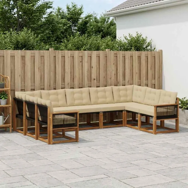 Lauko sofos komplektas su pagalve 9 pcs Natūralus ir bežinis