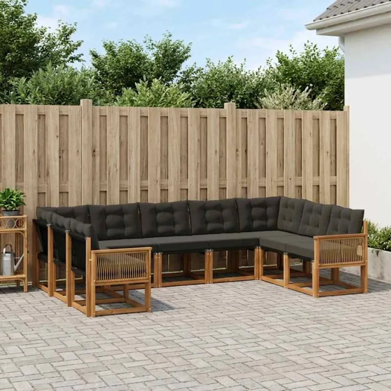 Lauko sofos komplektas su pagalve 9 pcs Natūrali ir juoda