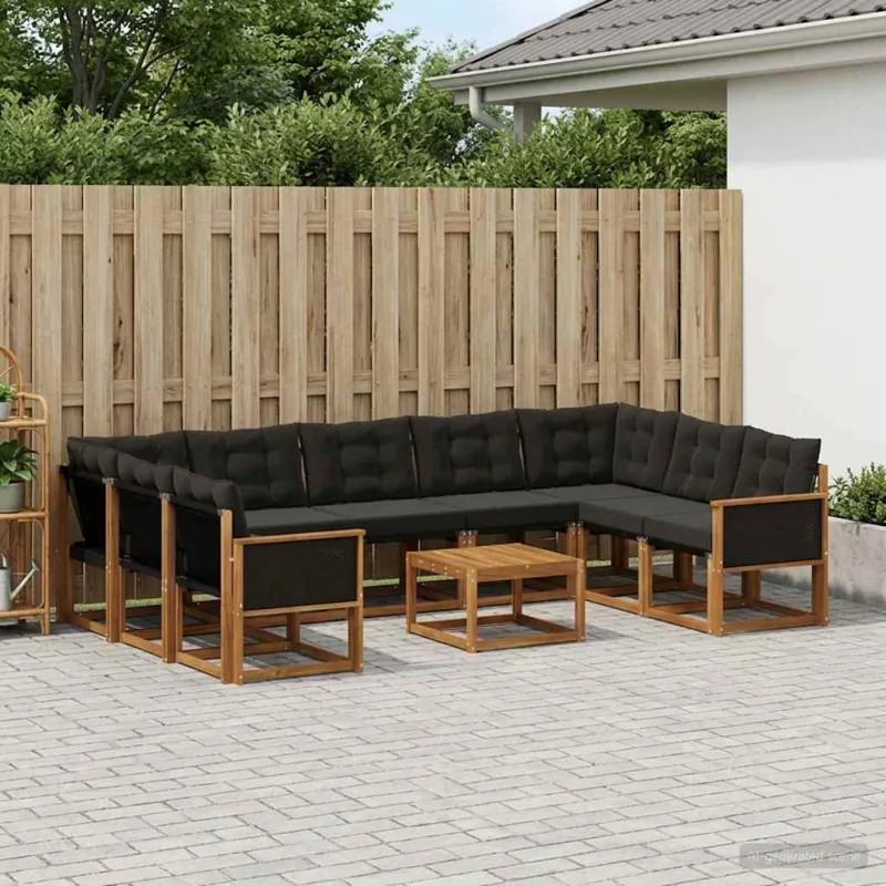 Lauko sofos komplektas su pagalve 10 pcs Natūrali ir juoda