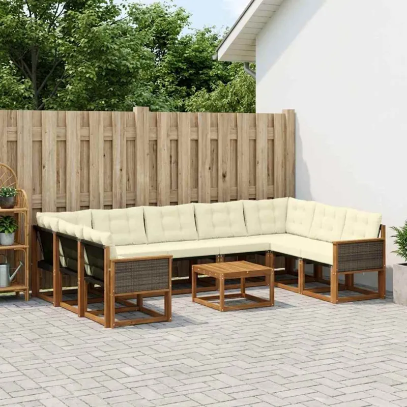 Lauko sofos komplektas 10 pcs Natūralus ir grietinėlė