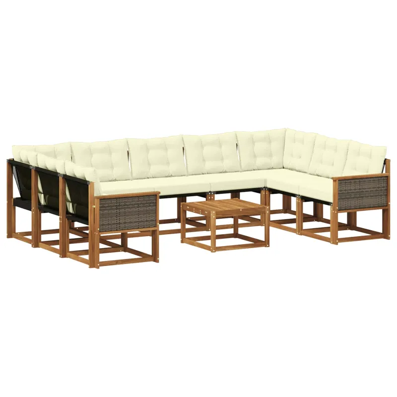 Lauko sofos komplektas 10 pcs Natūralus ir grietinėlė