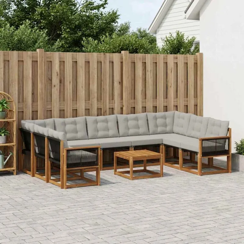 Lauko sofos komplektas 10 pcs Natūrali ir Šviesiai pilka