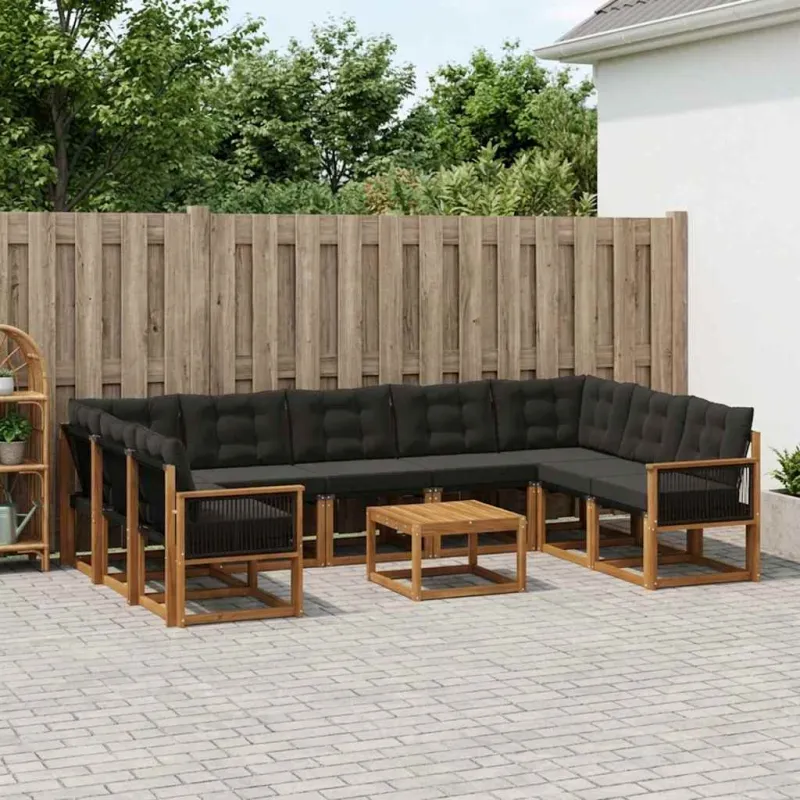 Lauko sofos komplektas su pagalve 10 pcs Natūrali ir juoda