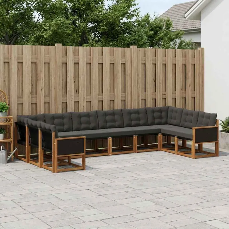 Lauko sofos komplektas su pagalve 10 pcs Natūrali ir juoda