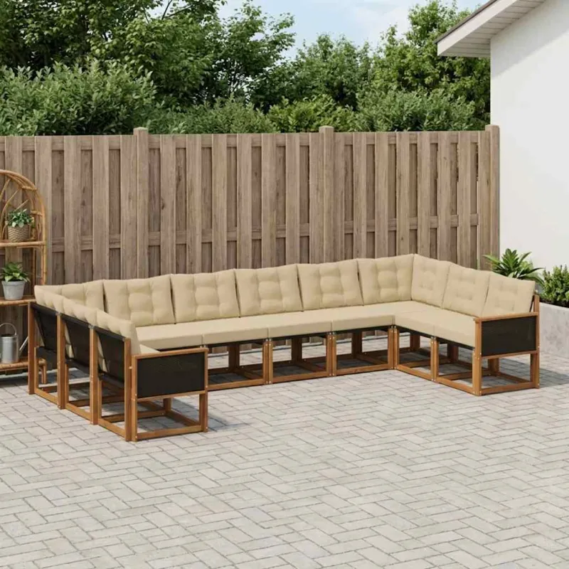 Lauko sofos komplektas su pagalve 10 pcs Natūralus ir bežinis