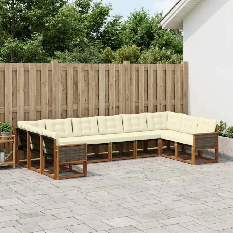 Lauko sofos komplektas 10 pcs Natūralus ir grietinėlė