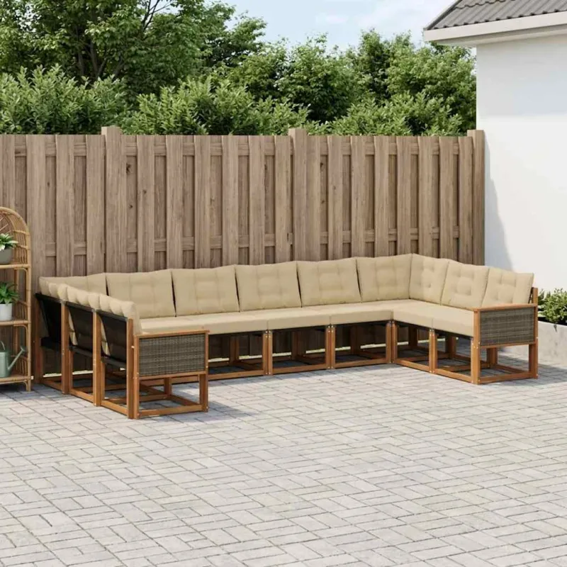 Lauko sofos komplektas su pagalve 10 pcs Natūralus ir bežinis