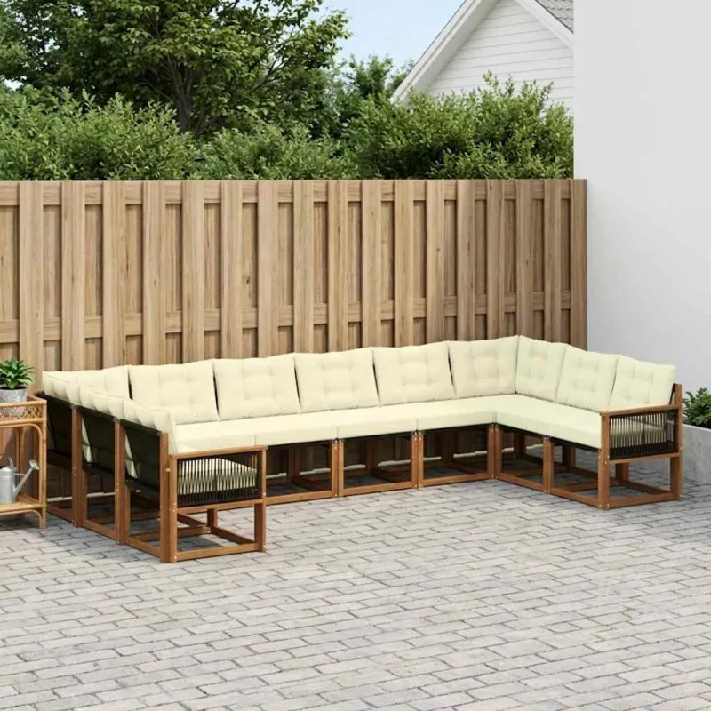 Lauko sofos komplektas 10 pcs Natūralus ir grietinėlė