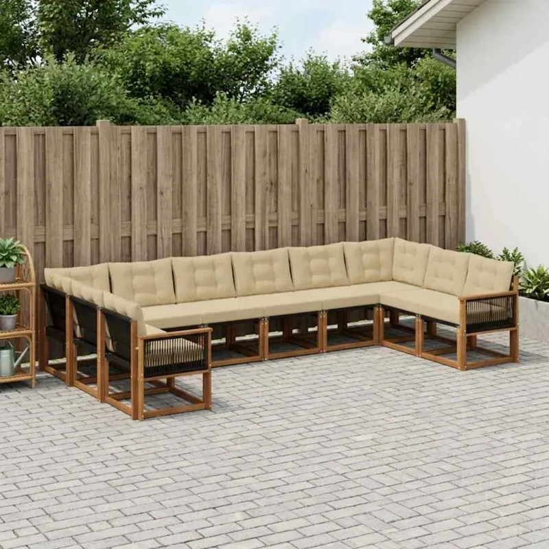 Lauko sofos komplektas su pagalve 10 pcs Natūralus ir bežinis