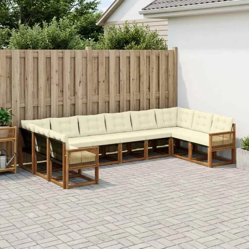 Lauko sofos komplektas 10 pcs Natūralus ir grietinėlė