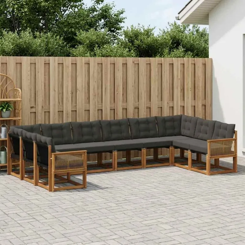Lauko sofos komplektas su pagalve 10 pcs Natūrali ir juoda