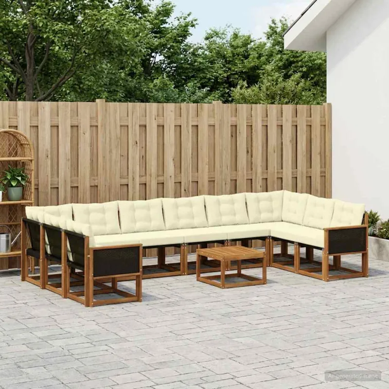 Lauko sofos komplektas 11 pcs Natūralus ir grietinėlė