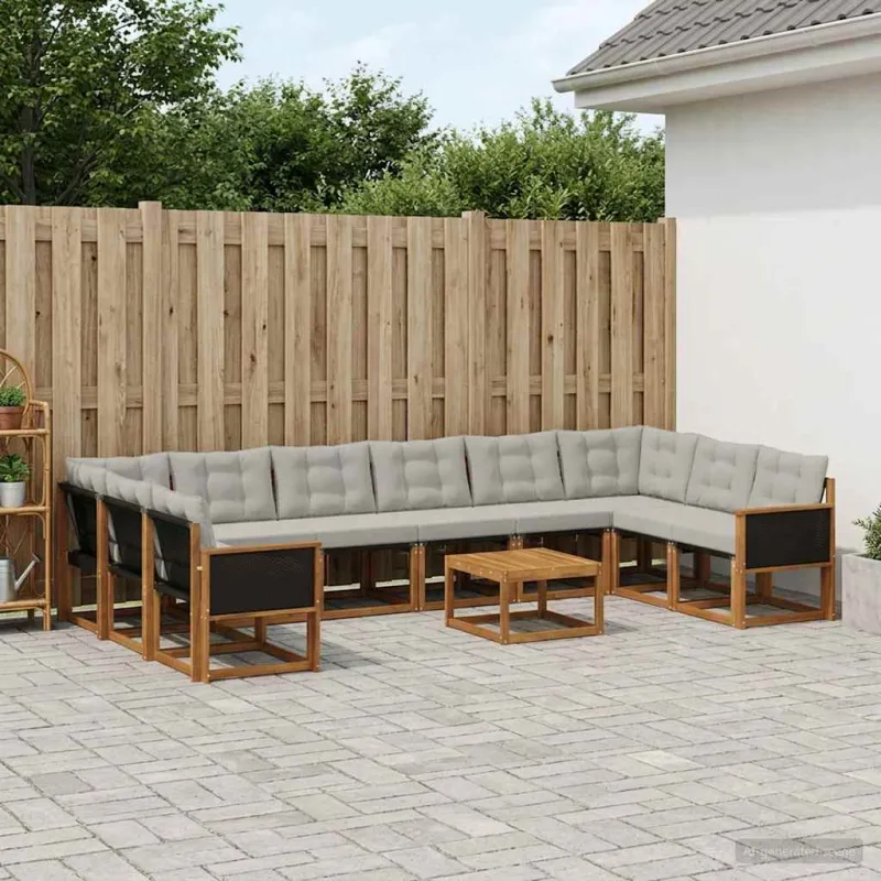 Lauko sofos komplektas 11 pcs Natūrali ir Šviesiai pilka