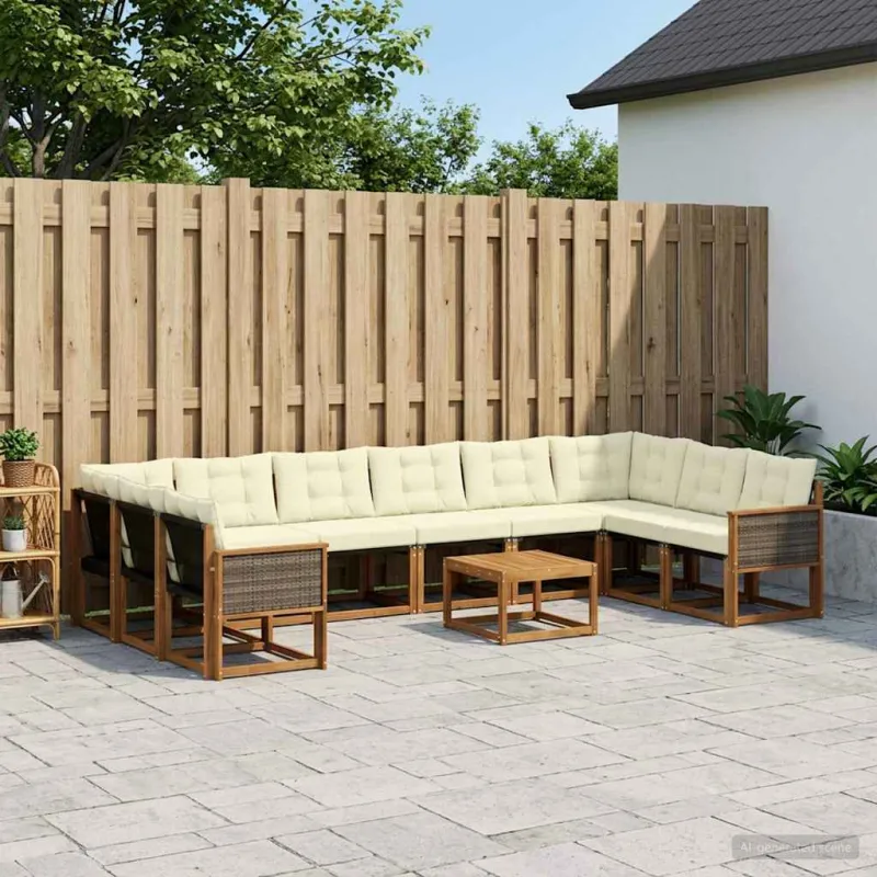 Lauko sofos komplektas 11 pcs Natūralus ir grietinėlė
