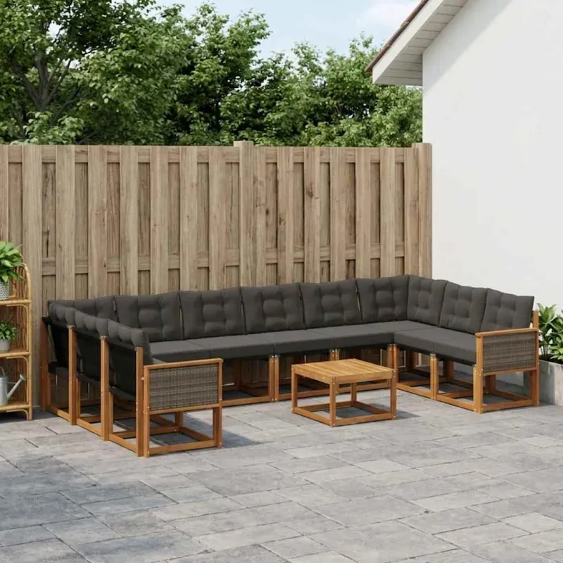 Lauko sofos komplektas su pagalve 11 pcs Natūrali ir juoda