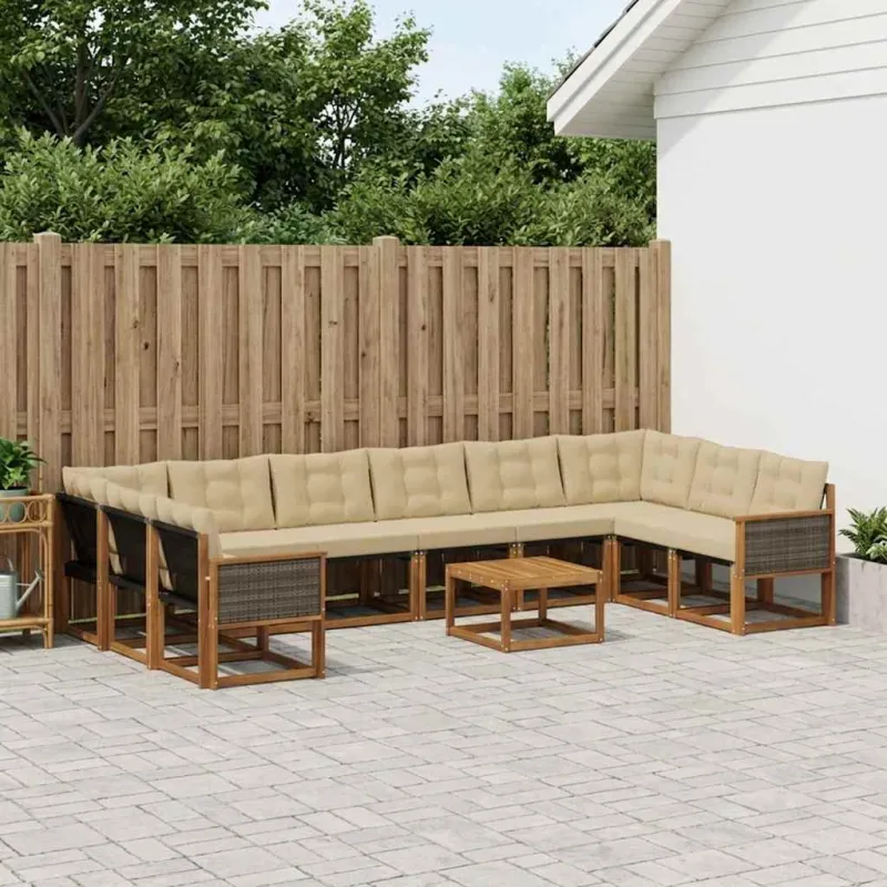 Lauko sofos komplektas su pagalve 11 pcs Natūralus ir bežinis