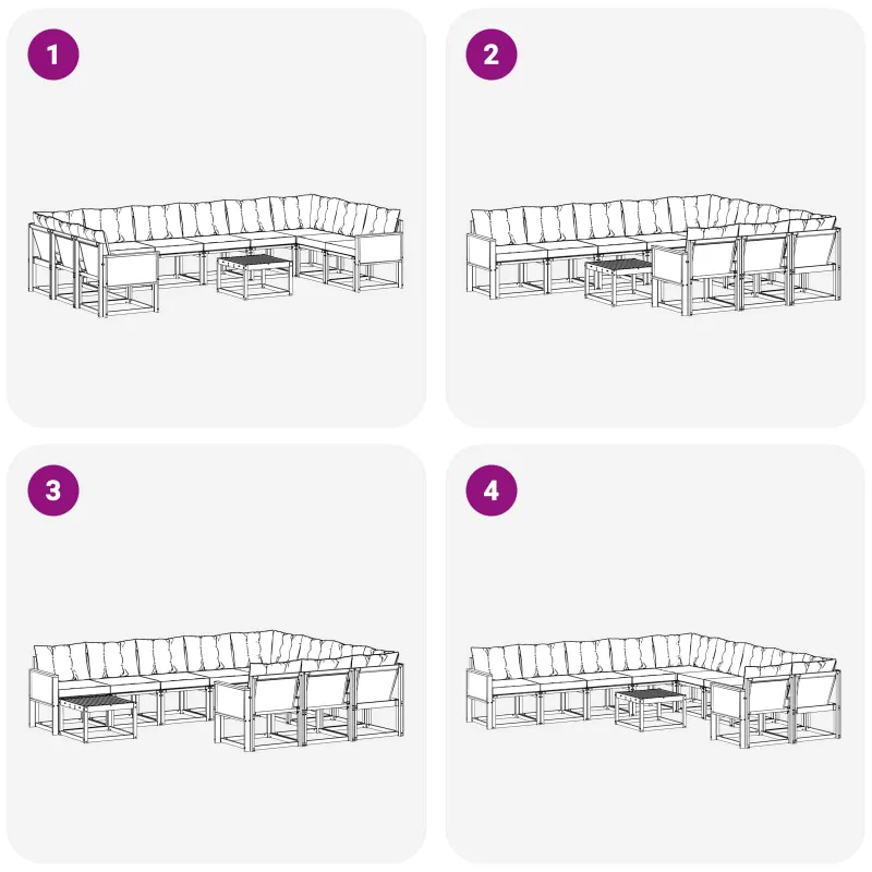 Lauko sofos komplektas 11 pcs Natūrali ir Šviesiai pilka