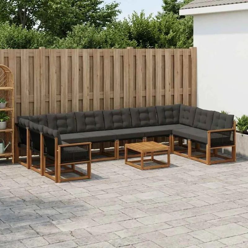 Lauko sofos komplektas su pagalve 11 pcs Natūrali ir juoda