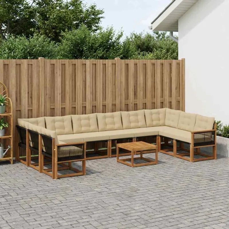 Lauko sofos komplektas su pagalve 11 pcs Natūralus ir bežinis