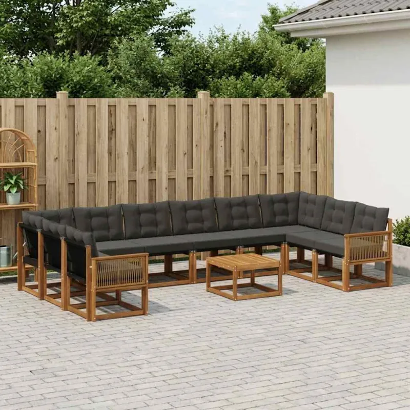 Lauko sofos komplektas su pagalve 11 pcs Natūrali ir juoda