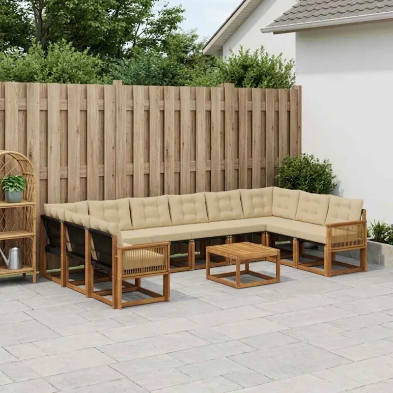 Lauko sofos komplektas su pagalve 11 pcs Natūralus ir bežinis
