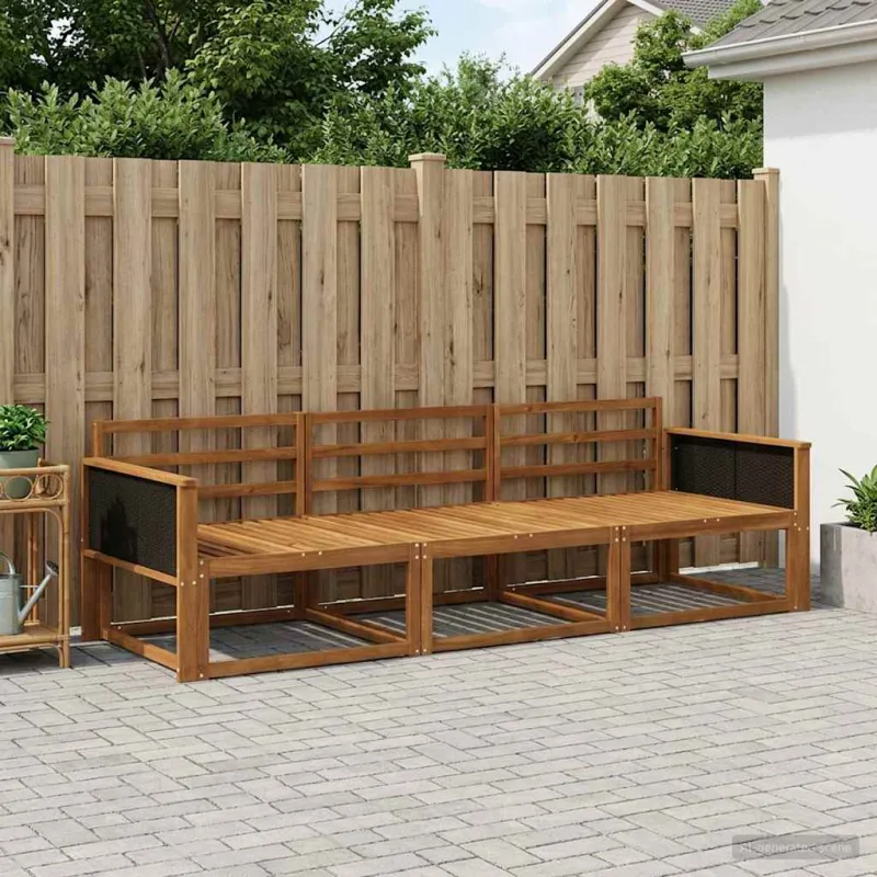 Lauko sofos komplektas 3 pcs Natūrali Kietos akacijos mediena