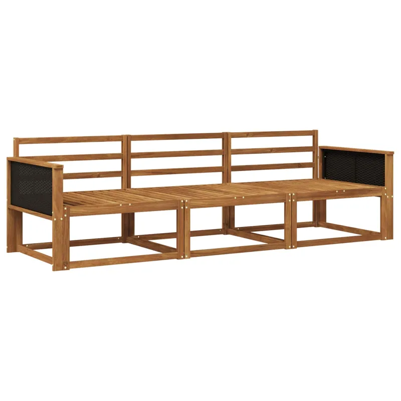 Lauko sofos komplektas 3 pcs Natūrali Kietos akacijos mediena