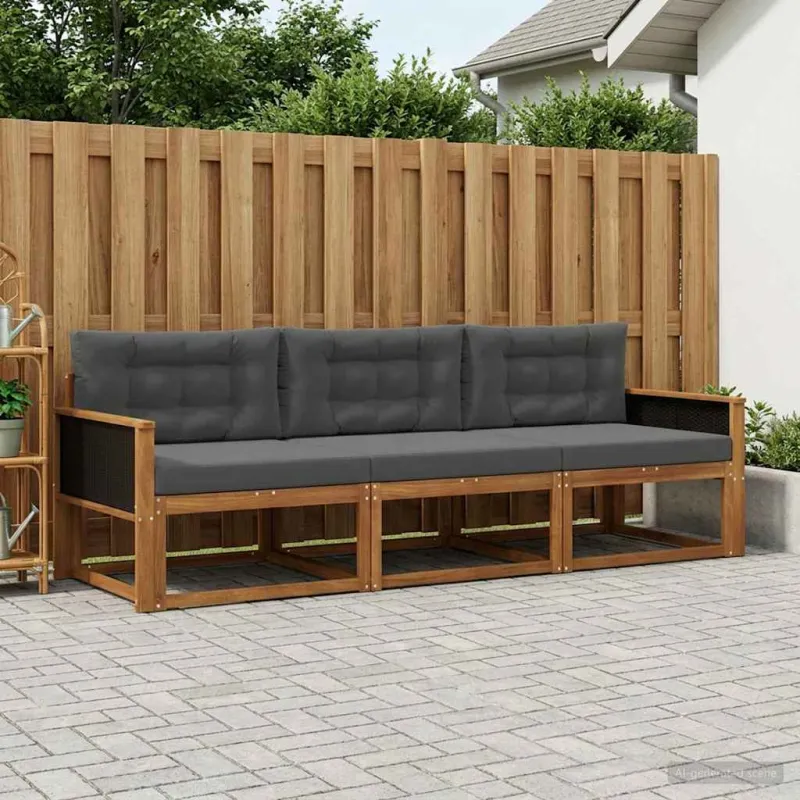 Lauko sofos komplektas su pagalve 3 pcs Natūralus ir antracitas