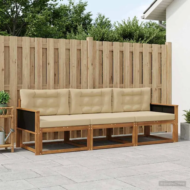 Lauko sofos komplektas su pagalve 3 pcs Natūralus ir bežinis