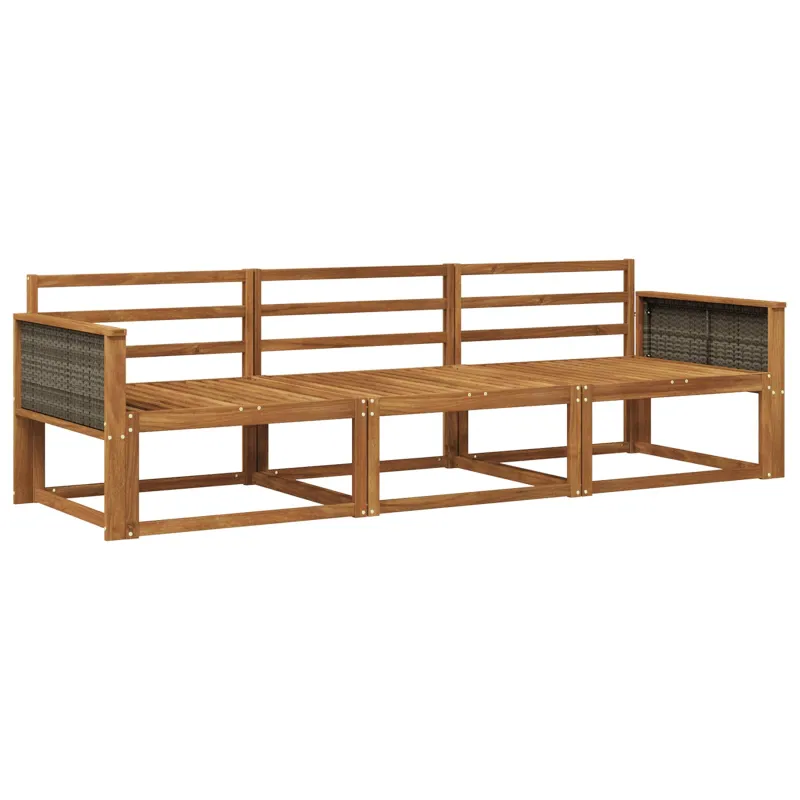 Lauko sofos komplektas 3 pcs Natūrali Kietos akacijos mediena