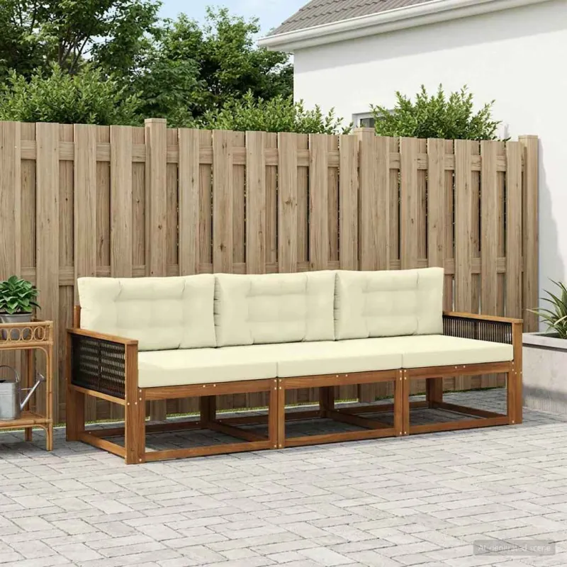 Lauko sofos komplektas su pagalve 3 pcs Natūralus ir grietinėlė