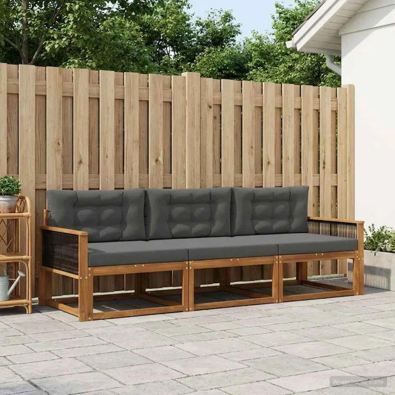 Lauko sofos komplektas su pagalve 3 pcs Natūralus ir antracitas