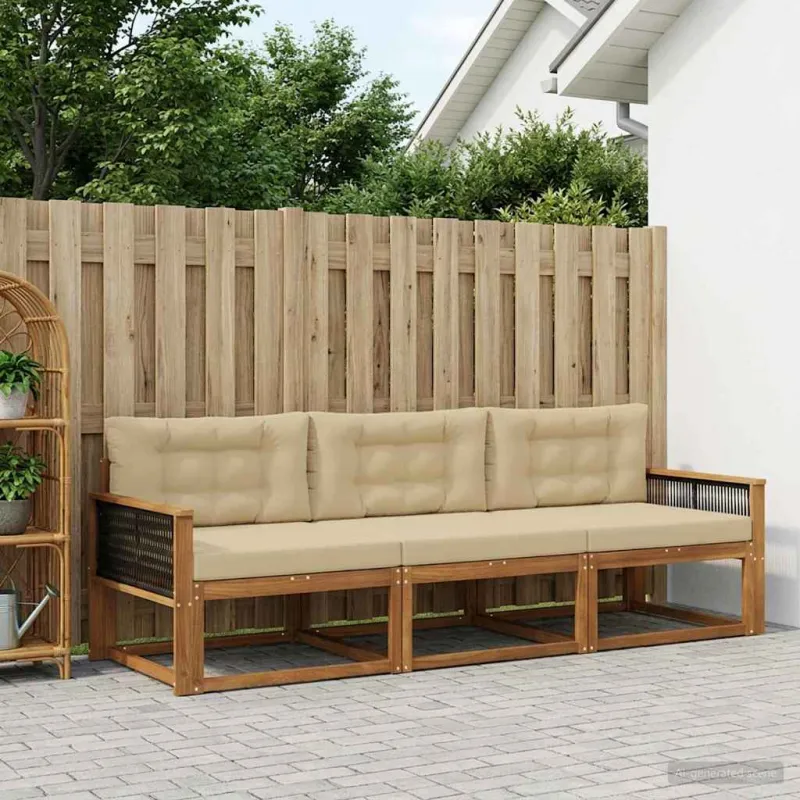 Lauko sofos komplektas su pagalve 3 pcs Natūralus ir bežinis