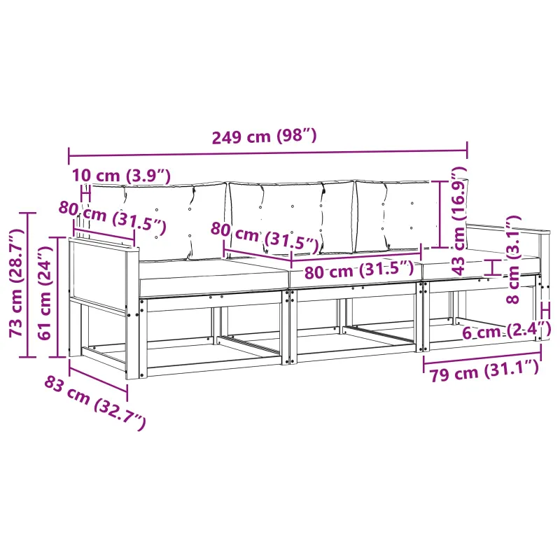 Lauko sofos komplektas su pagalve 3 pcs Natūralus ir bežinis