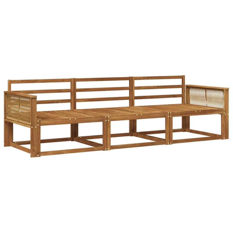 Lauko sofos komplektas 3 pcs Natūrali Kietos akacijos mediena
