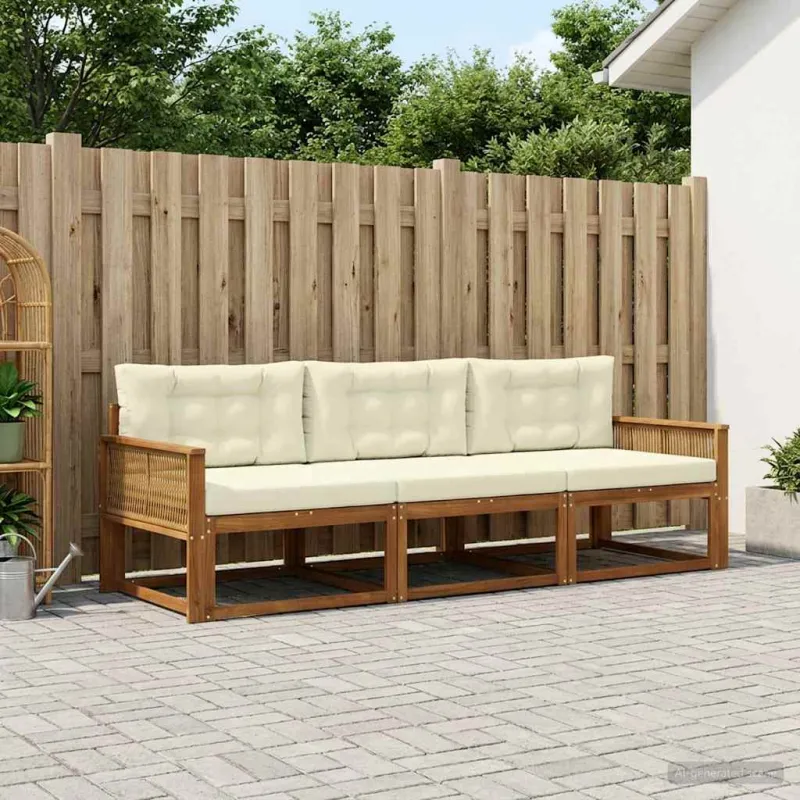 Lauko sofos komplektas su pagalve 3 pcs Natūralus ir grietinėlė