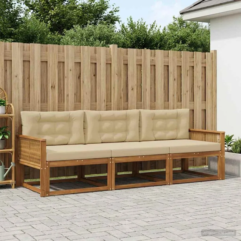 Lauko sofos komplektas su pagalve 3 pcs Natūralus ir bežinis