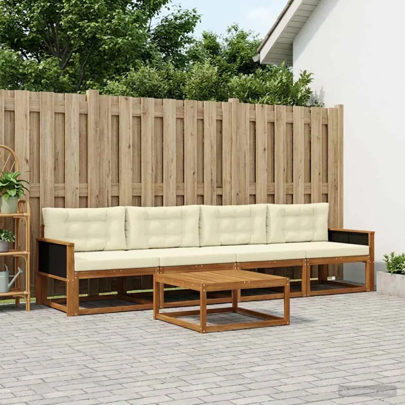 Lauko sofos komplektas su pagalve 5 pcs Natūralus ir grietinėlė