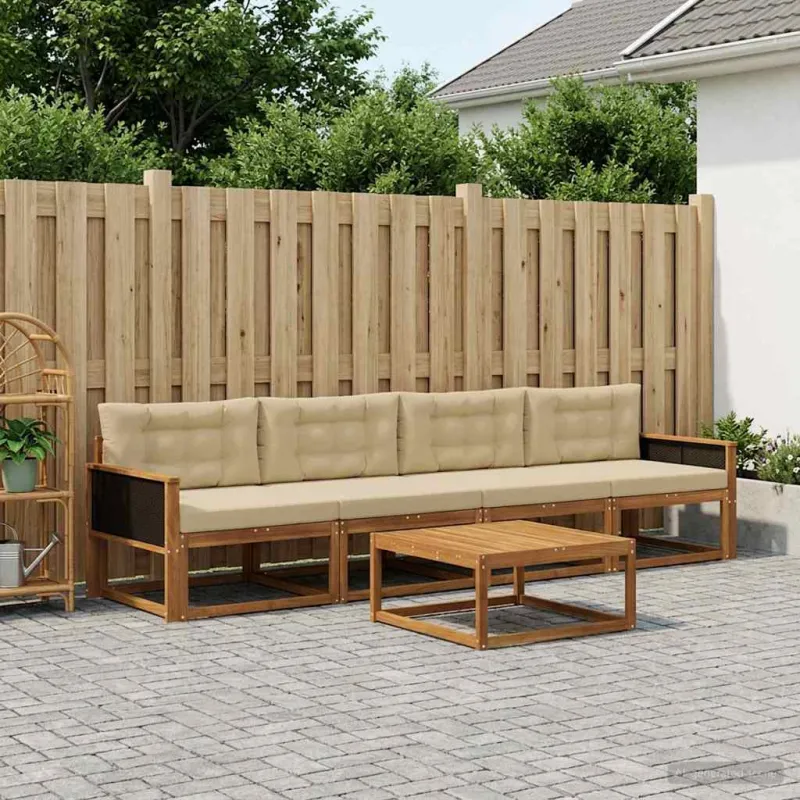 Lauko sofos komplektas su pagalve 5 pcs Natūralus ir bežinis